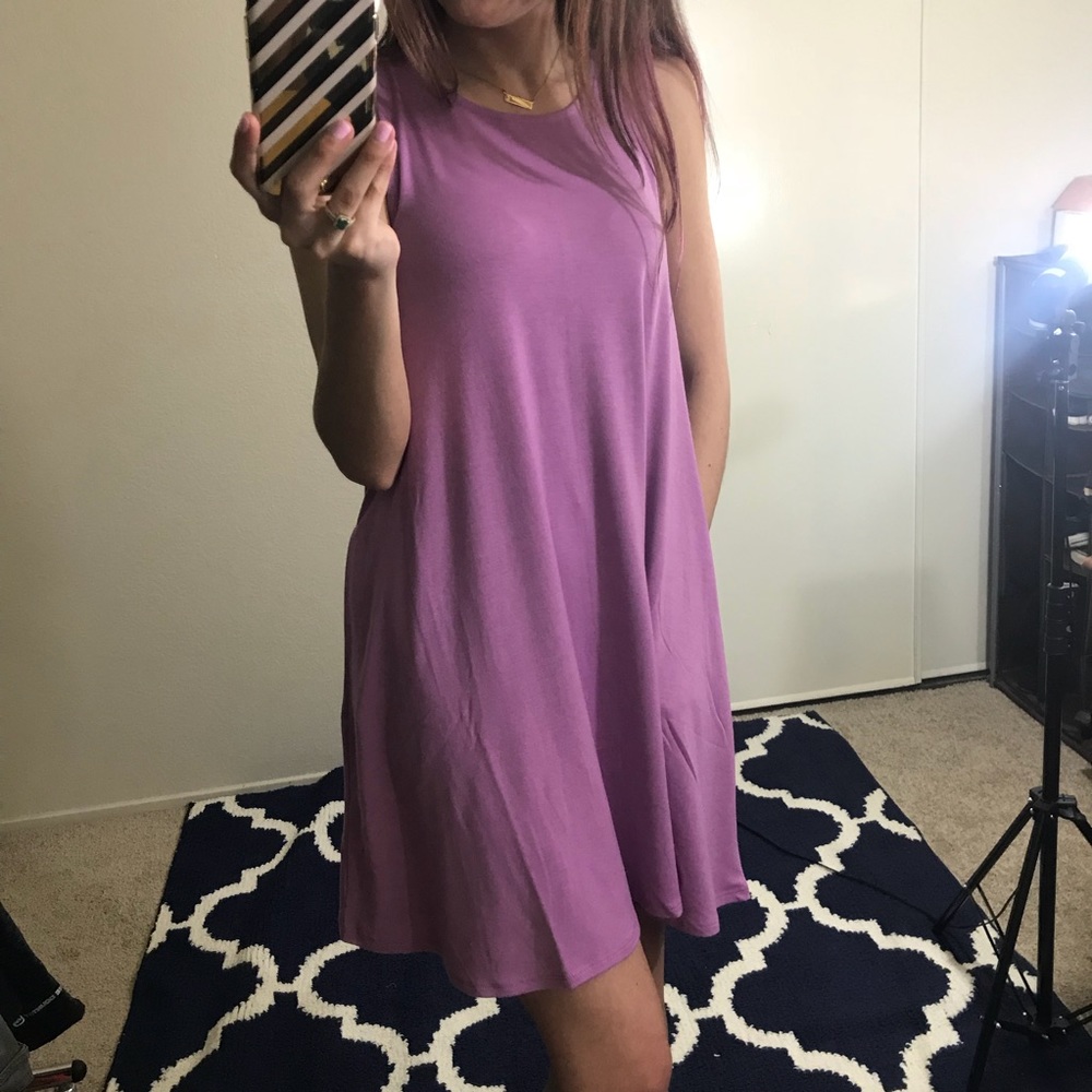 LAST XL • Dark Mauve Mini Dress With Pockets - Picture 2 of 6